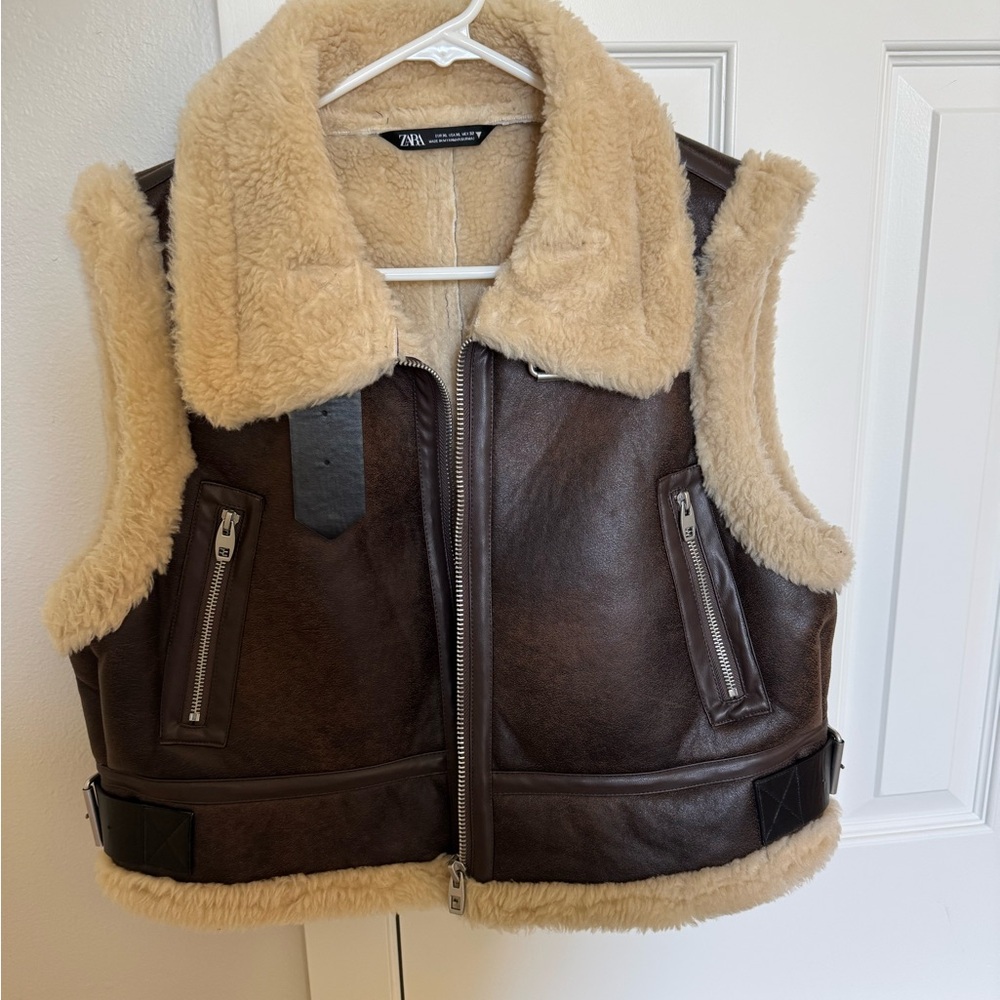 Zara brown furry crop vest